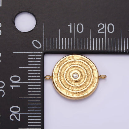 Stainless Steel Green, Clear CZ 15mm Textured Circular Round Connector in Gold &amp; Silver | P-684~P-687