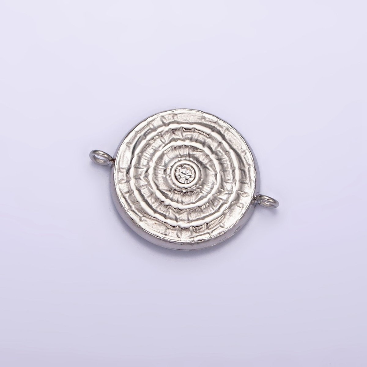 Stainless Steel Green, Clear CZ 15mm Textured Circular Round Connector in Gold &amp; Silver | P-684~P-687