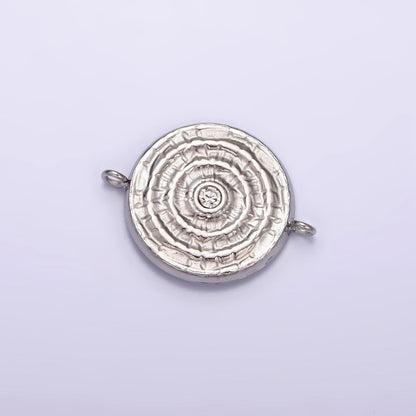 Stainless Steel Green, Clear CZ 15mm Textured Circular Round Connector in Gold &amp; Silver | P-684~P-687
