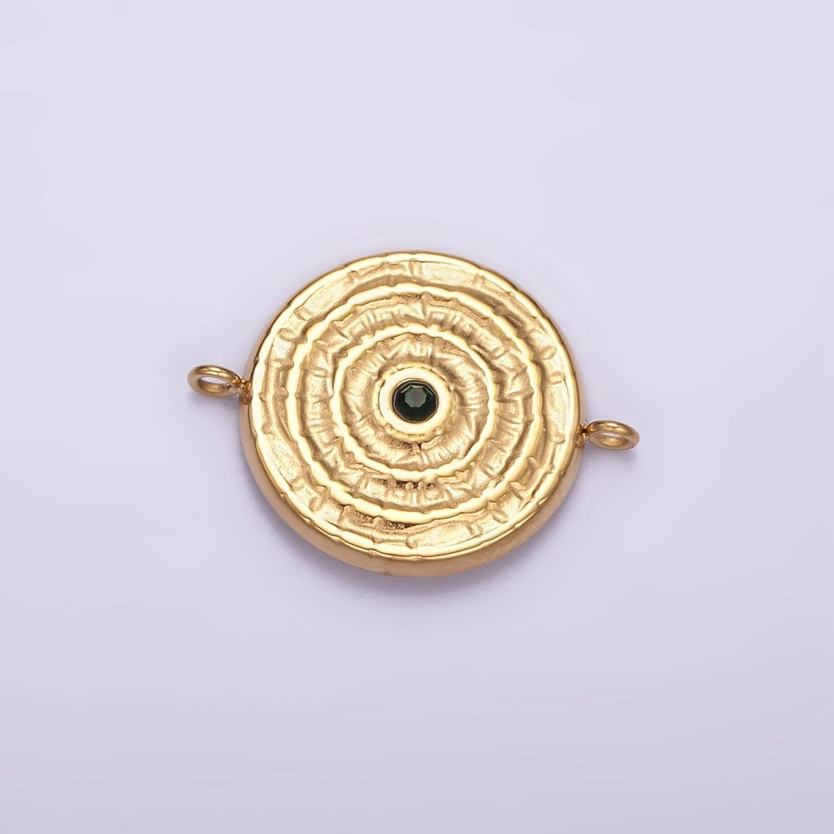 Stainless Steel Green, Clear CZ 15mm Textured Circular Round Connector in Gold &amp; Silver | P-684~P-687