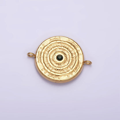 Stainless Steel Green, Clear CZ 15mm Textured Circular Round Connector in Gold &amp; Silver | P-684~P-687