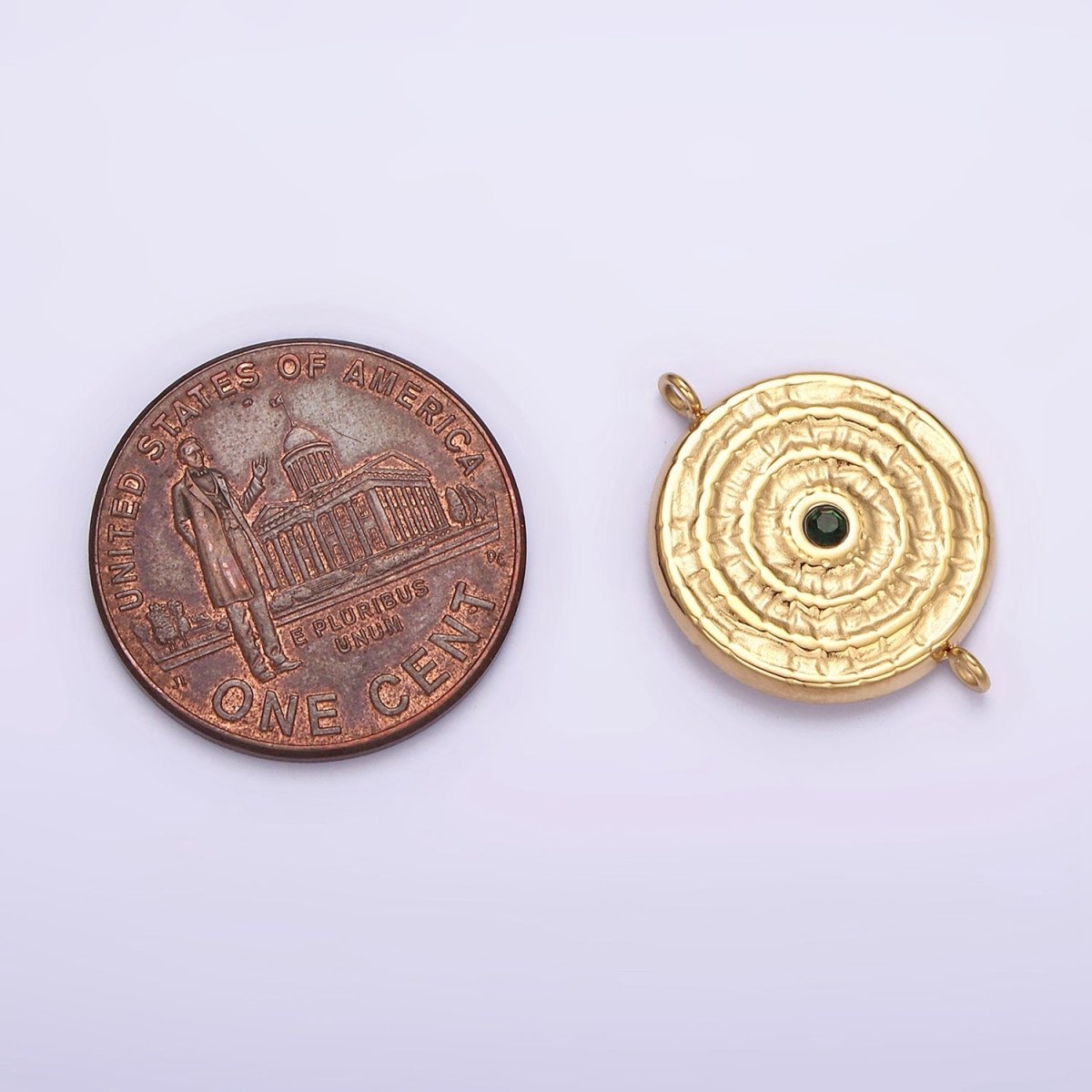Stainless Steel Green, Clear CZ 15mm Textured Circular Round Connector in Gold &amp; Silver | P-684~P-687