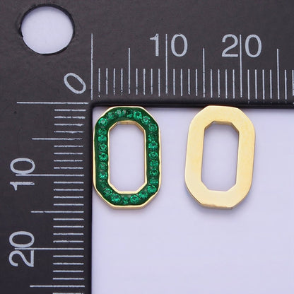 Stainless Steel Green, Clear CZ Edged Hexagonal Oblong Link Finding | Z689