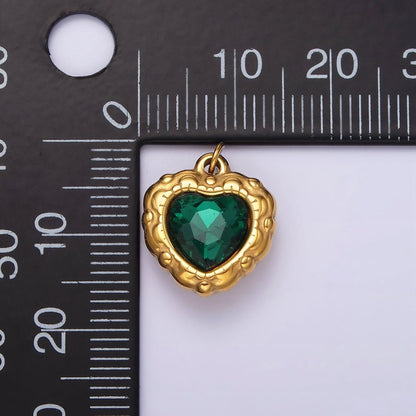 Stainless Steel Green CZ Heart Artisan Bezel Charm | P-654