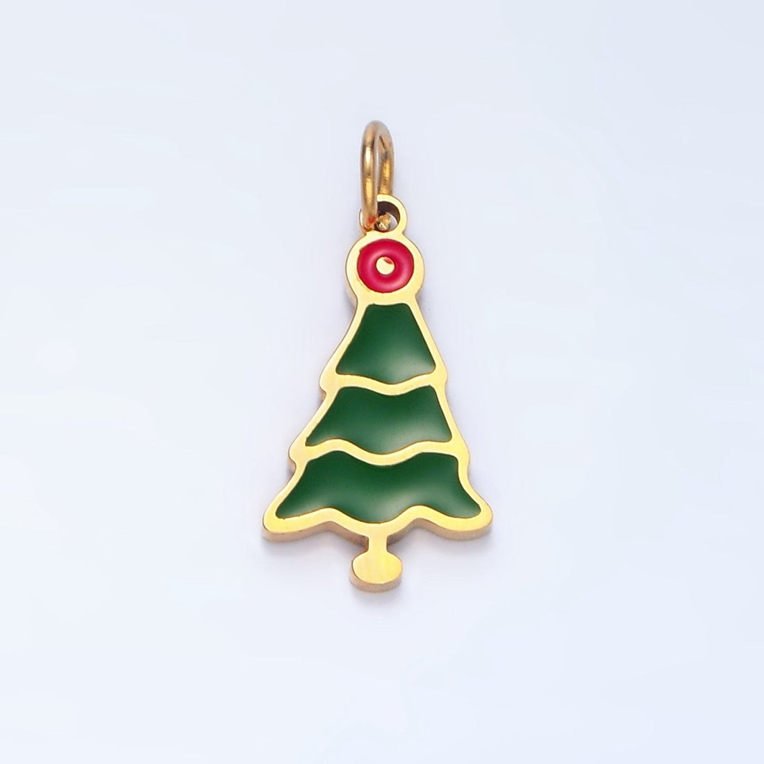 Stainless Steel Green Enamel Christmas Tree Holiday Charm | P1502
