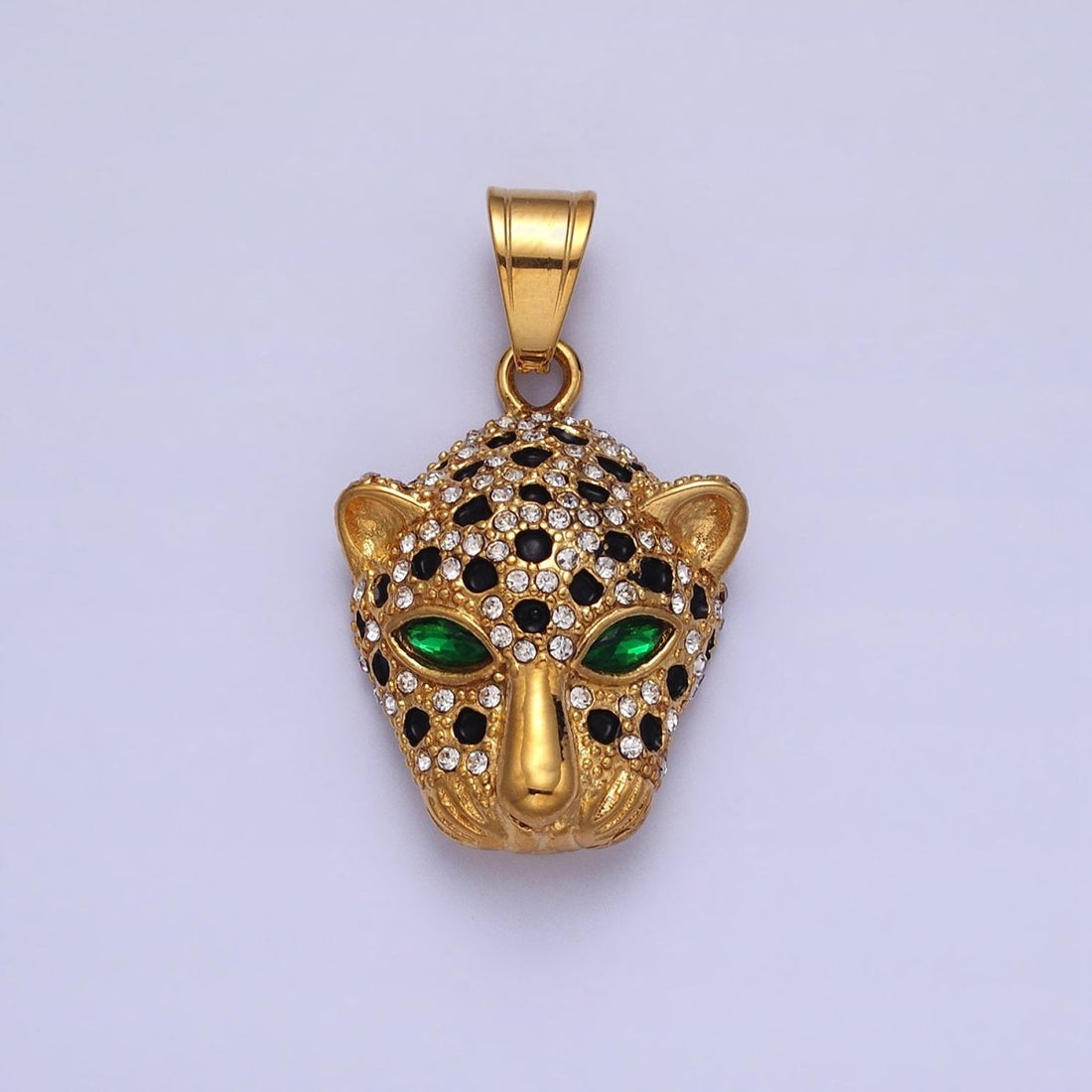 Stainless Steel Green-Eyed CZ Jaguar Animal Black White Micro Paved CZ Gold &amp; Silver Pendant J-755 J-758