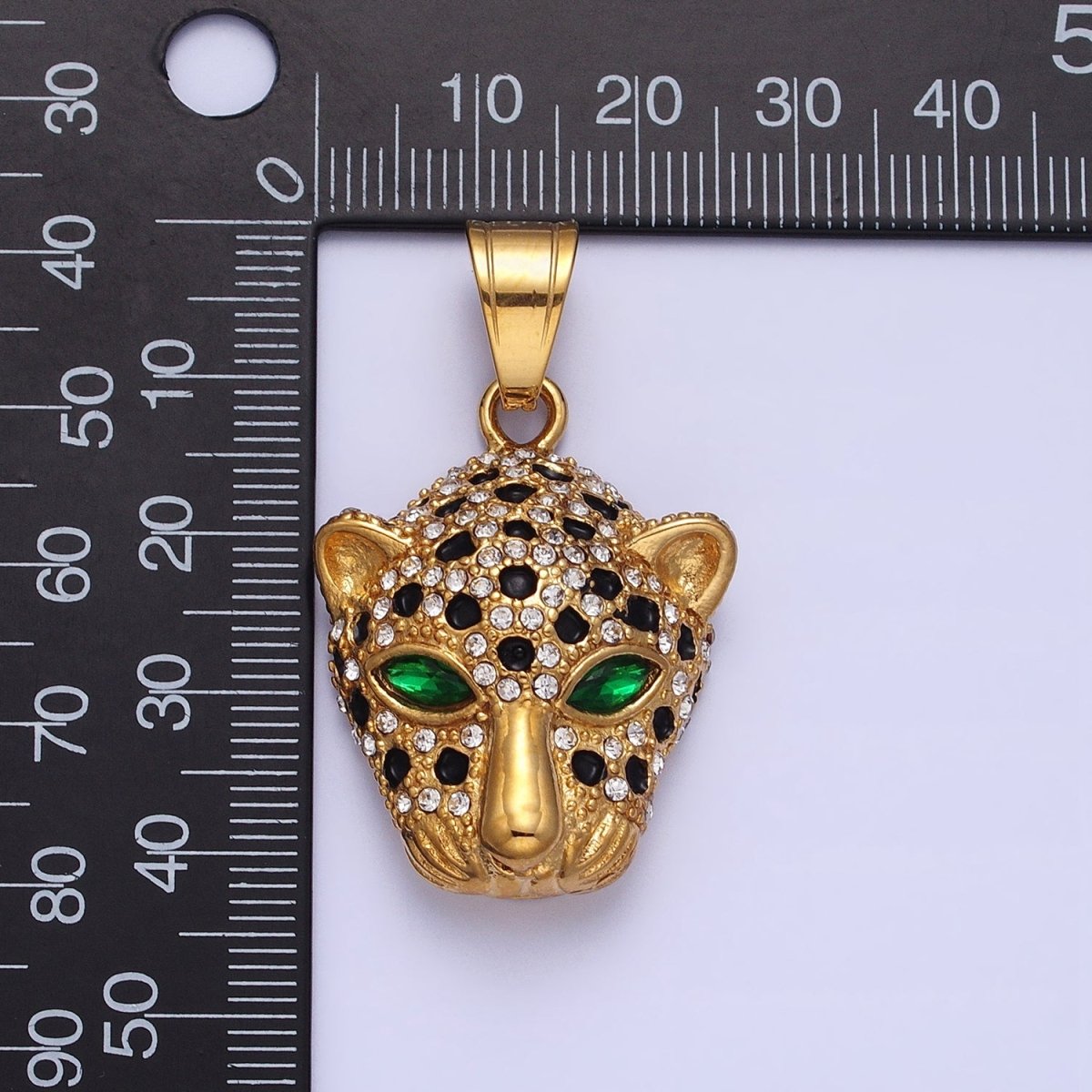Stainless Steel Green-Eyed CZ Jaguar Animal Black White Micro Paved CZ Gold &amp; Silver Pendant J-755 J-758