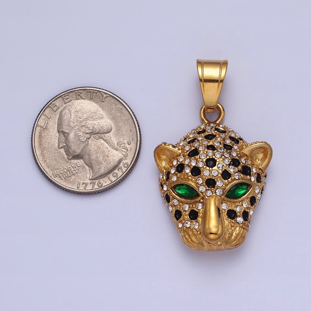 Stainless Steel Green-Eyed CZ Jaguar Animal Black White Micro Paved CZ Gold &amp; Silver Pendant J-755 J-758