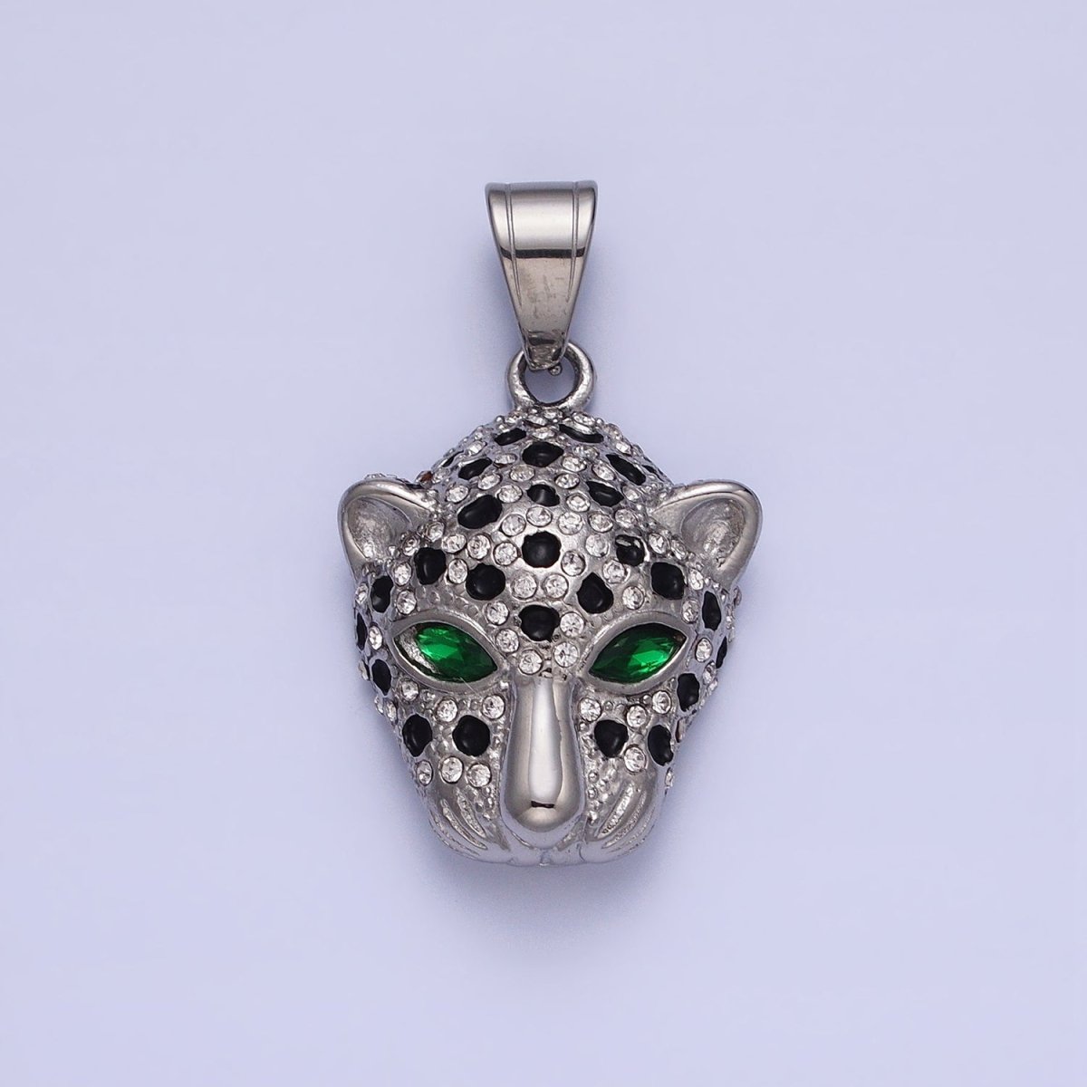 Stainless Steel Green-Eyed CZ Jaguar Animal Black White Micro Paved CZ Gold &amp; Silver Pendant J-755 J-758