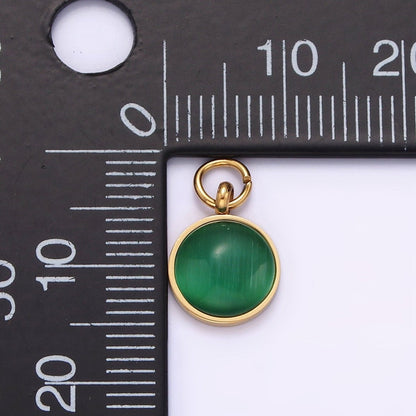 Stainless Steel Green Malachite Round Gemstone Charm in Gold &amp; Silver | P1265