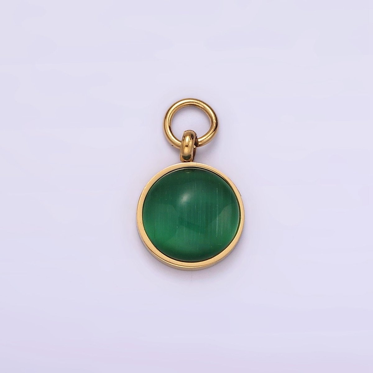 Stainless Steel Green Malachite Round Gemstone Charm in Gold &amp; Silver | P1265