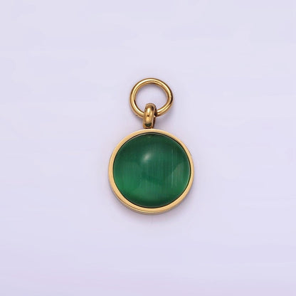 Stainless Steel Green Malachite Round Gemstone Charm in Gold &amp; Silver | P1265