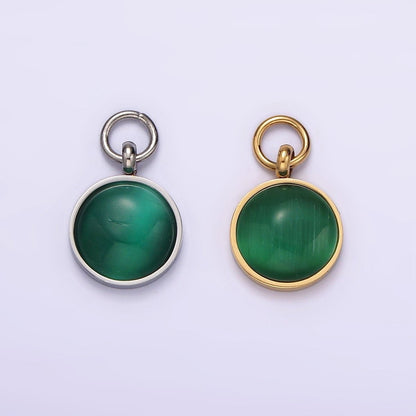 Stainless Steel Green Malachite Round Gemstone Charm in Gold &amp; Silver | P1265