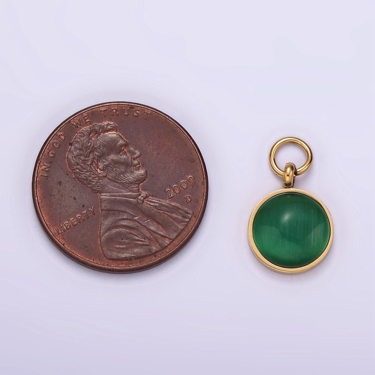 Stainless Steel Green Malachite Round Gemstone Charm in Gold &amp; Silver | P1265