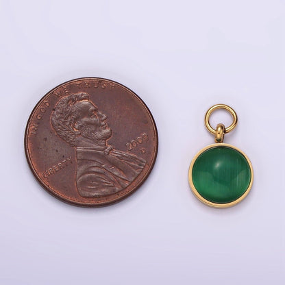 Stainless Steel Green Malachite Round Gemstone Charm in Gold &amp; Silver | P1265