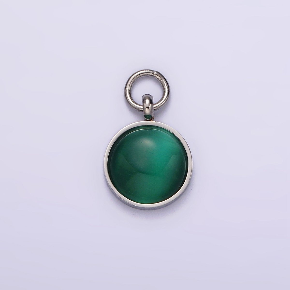 Stainless Steel Green Malachite Round Gemstone Charm in Gold &amp; Silver | P1265