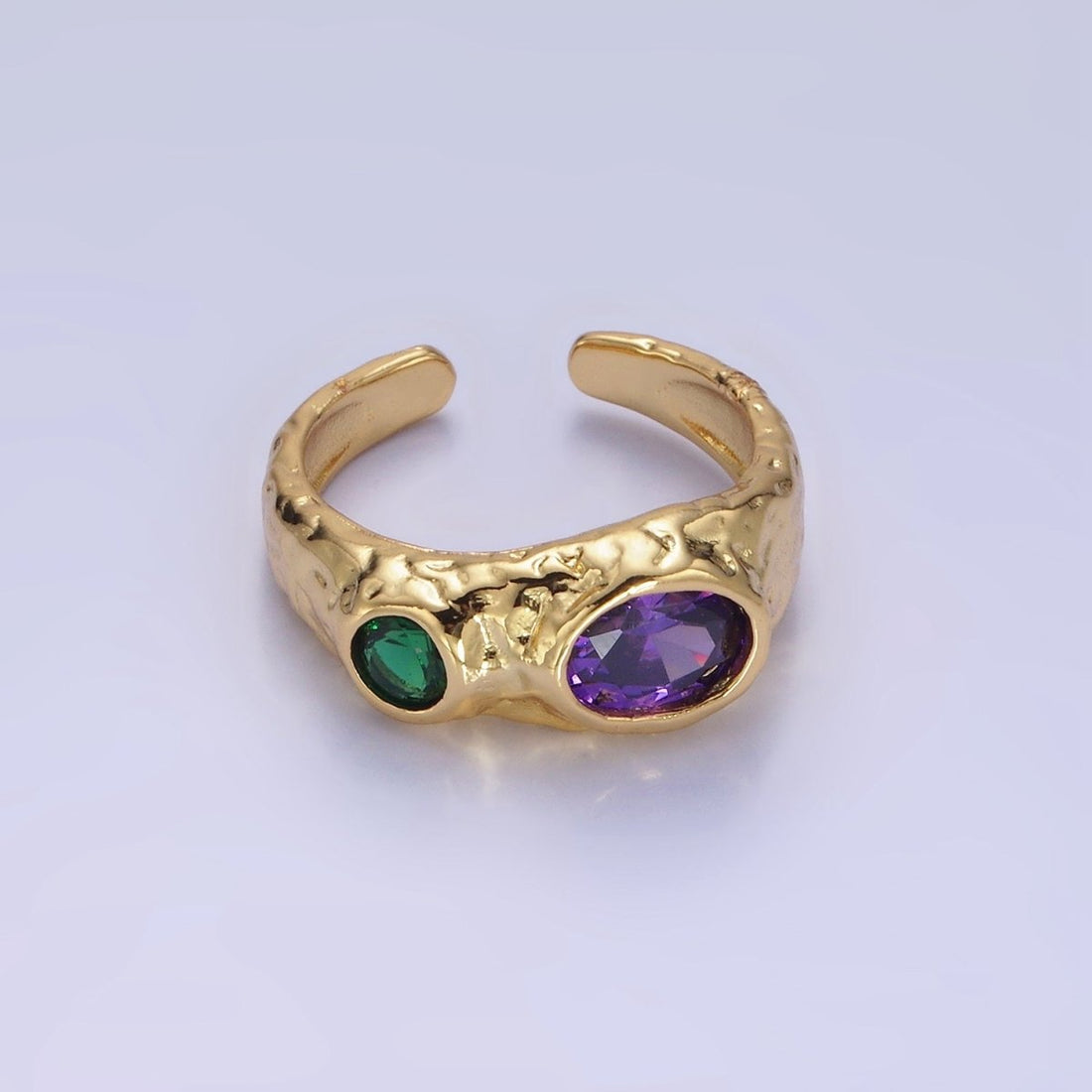 Stainless Steel Green Purple CZ Molten Ring | O1306