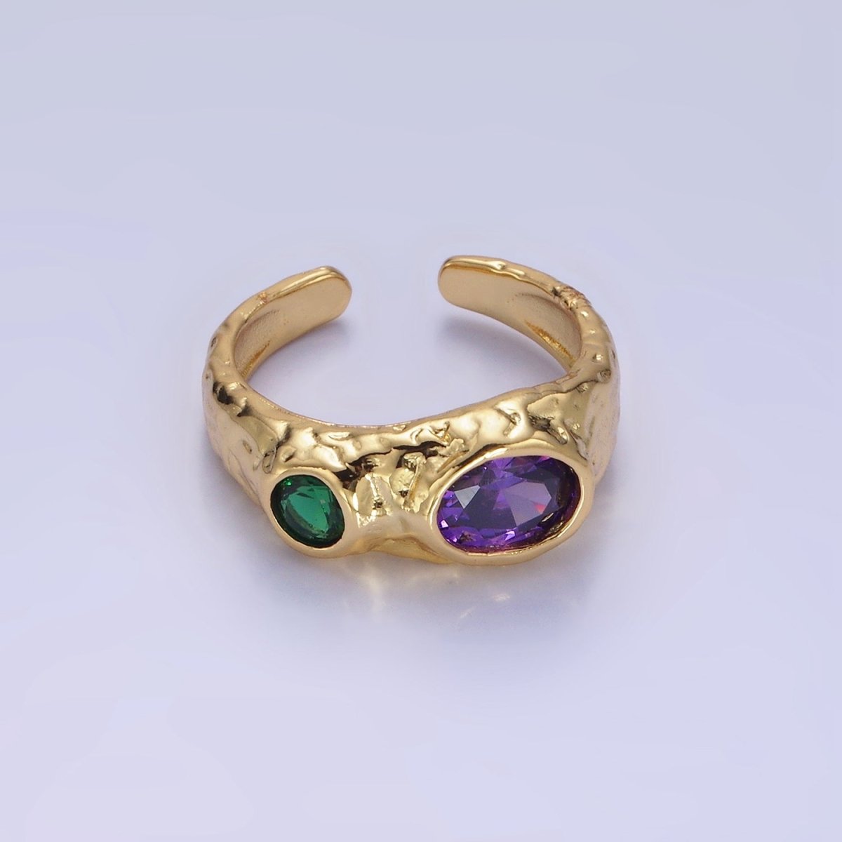 Stainless Steel Green Purple CZ Molten Ring | O1306