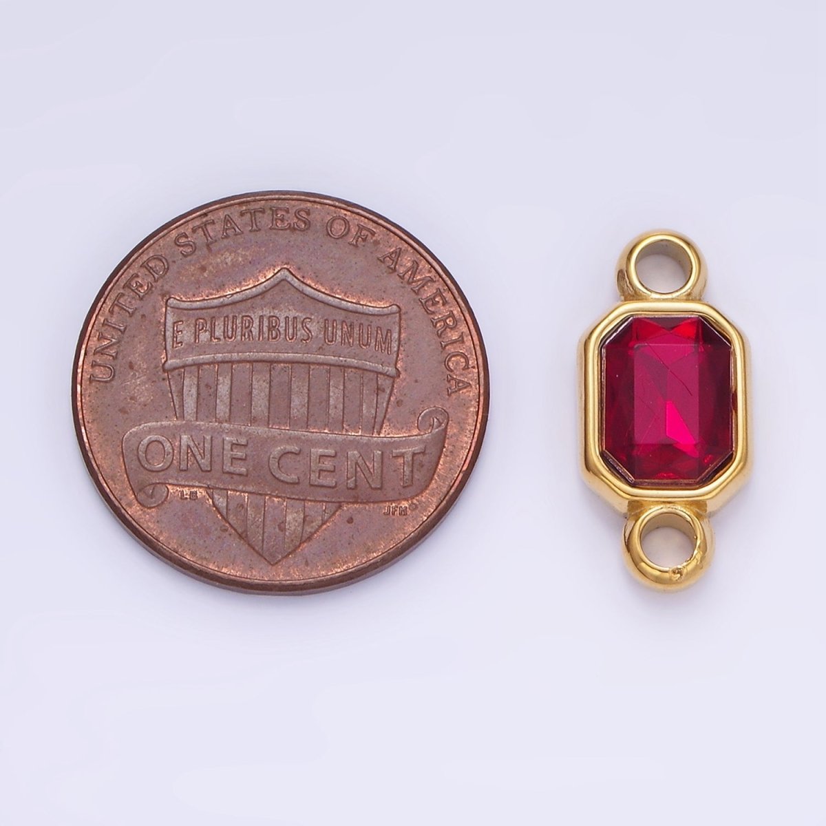 Stainless Steel Green, Red Multifaceted CZ Hexagonal Bezel Connector | G362