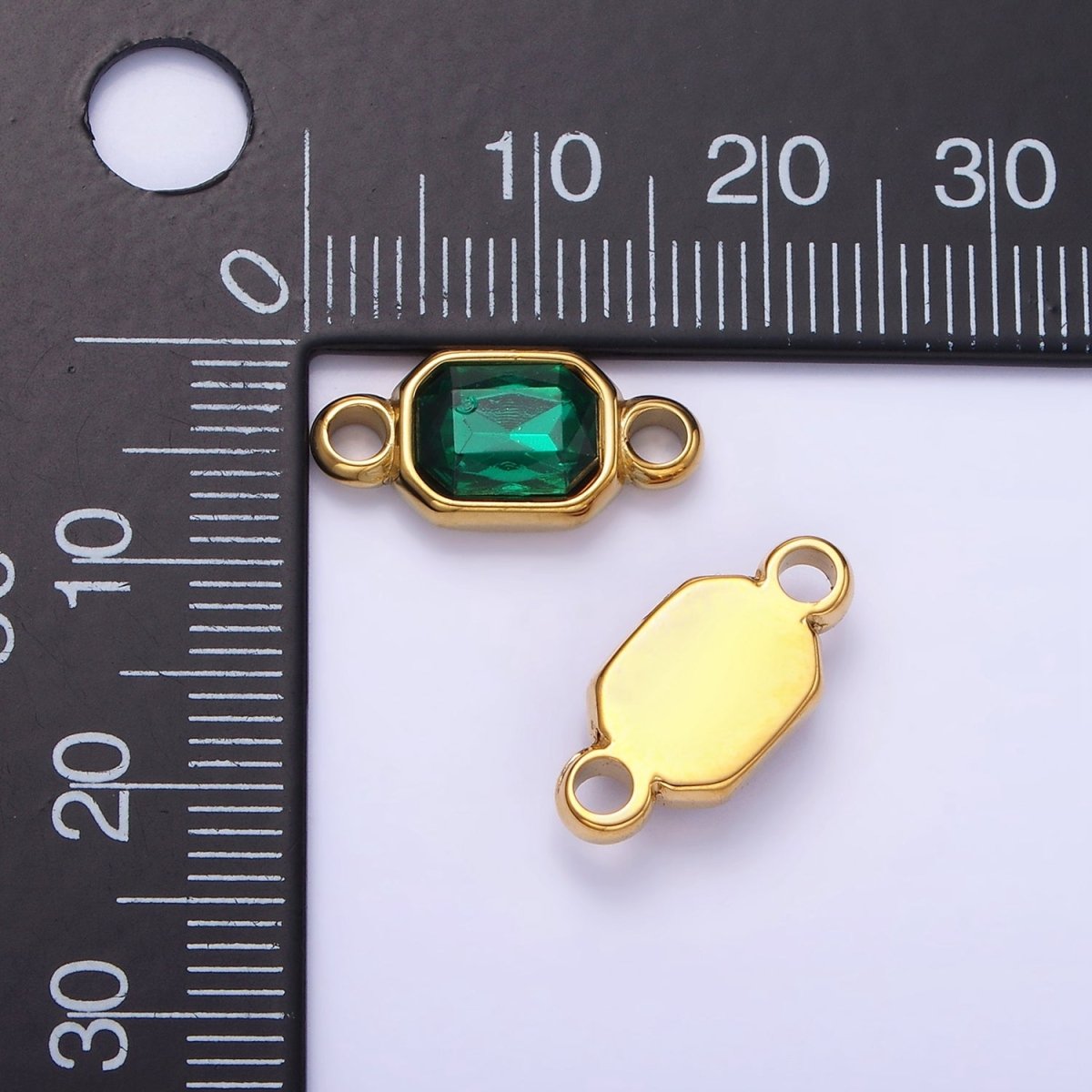 Stainless Steel Green, Red Multifaceted CZ Hexagonal Bezel Connector | G362