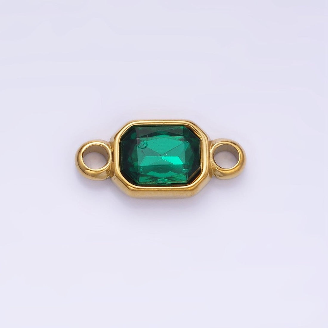 Stainless Steel Green, Red Multifaceted CZ Hexagonal Bezel Connector | G362