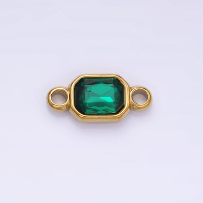Stainless Steel Green, Red Multifaceted CZ Hexagonal Bezel Connector | G362
