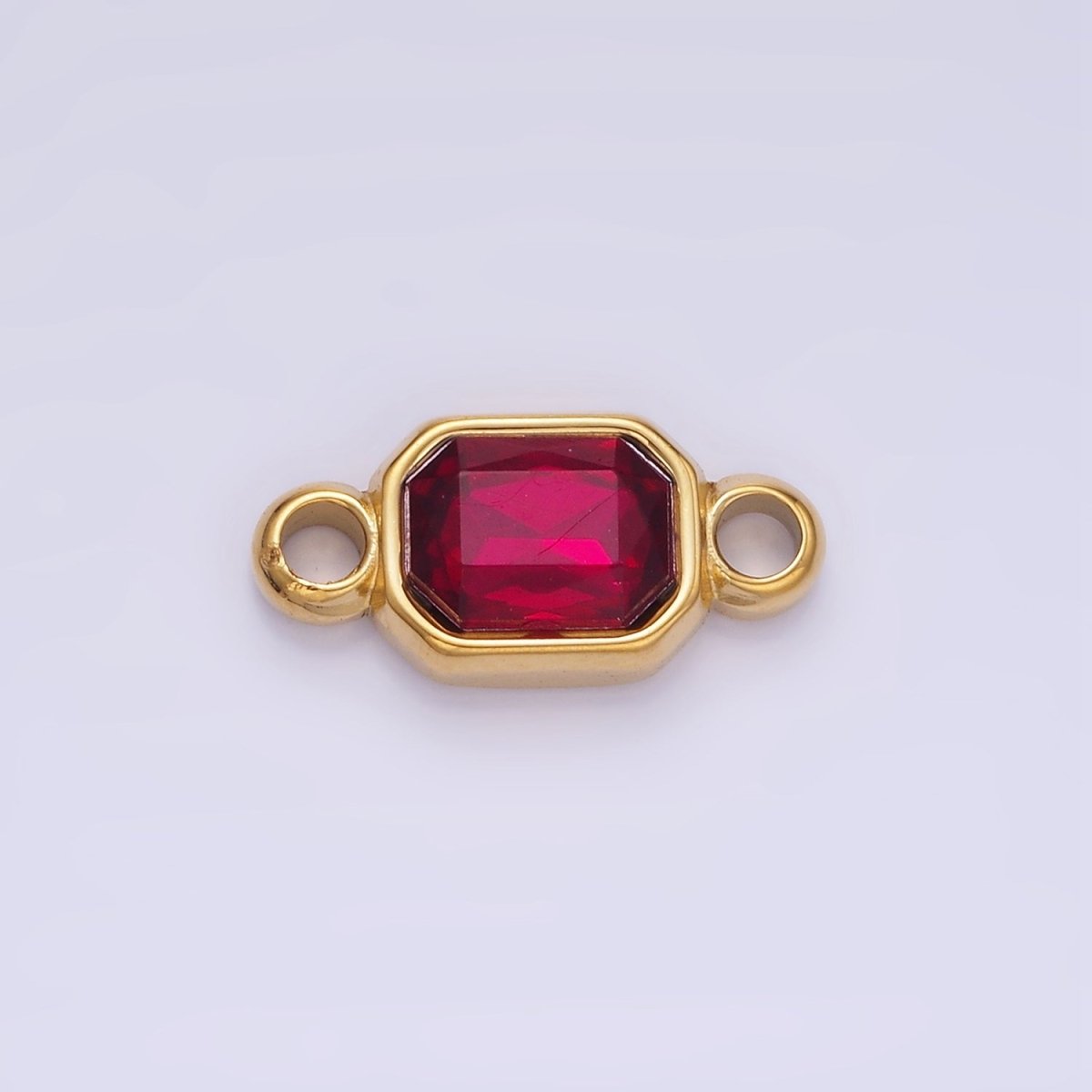 Stainless Steel Green, Red Multifaceted CZ Hexagonal Bezel Connector | G362