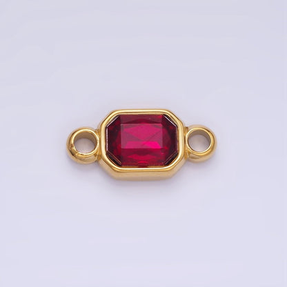 Stainless Steel Green, Red Multifaceted CZ Hexagonal Bezel Connector | G362