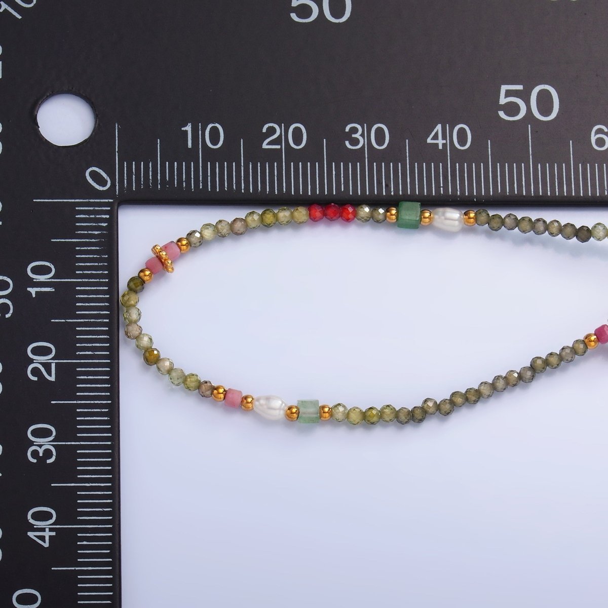Stainless Steel Green-Red Natural Gemstone 15 Inch Choker Necklace | WA-3098