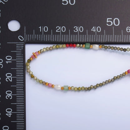 Stainless Steel Green-Red Natural Gemstone 15 Inch Choker Necklace | WA-3098