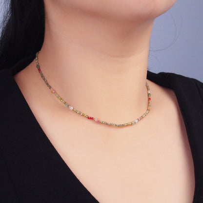 Stainless Steel Green-Red Natural Gemstone 15 Inch Choker Necklace | WA-3098