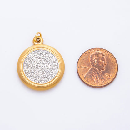 Stainless Steel Hammered Mixed Metal Round Charm | J492
