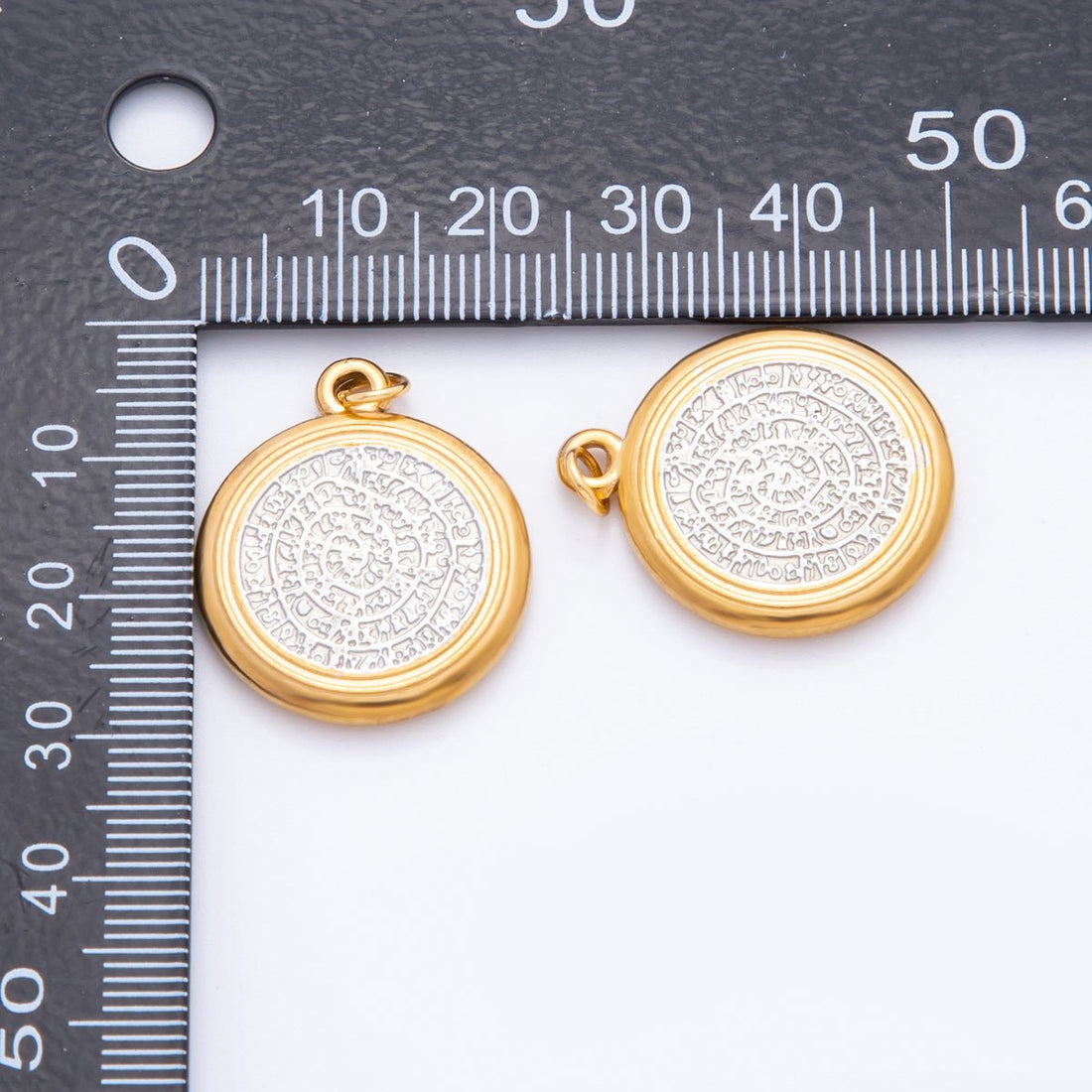 Stainless Steel Hammered Mixed Metal Round Charm | J492