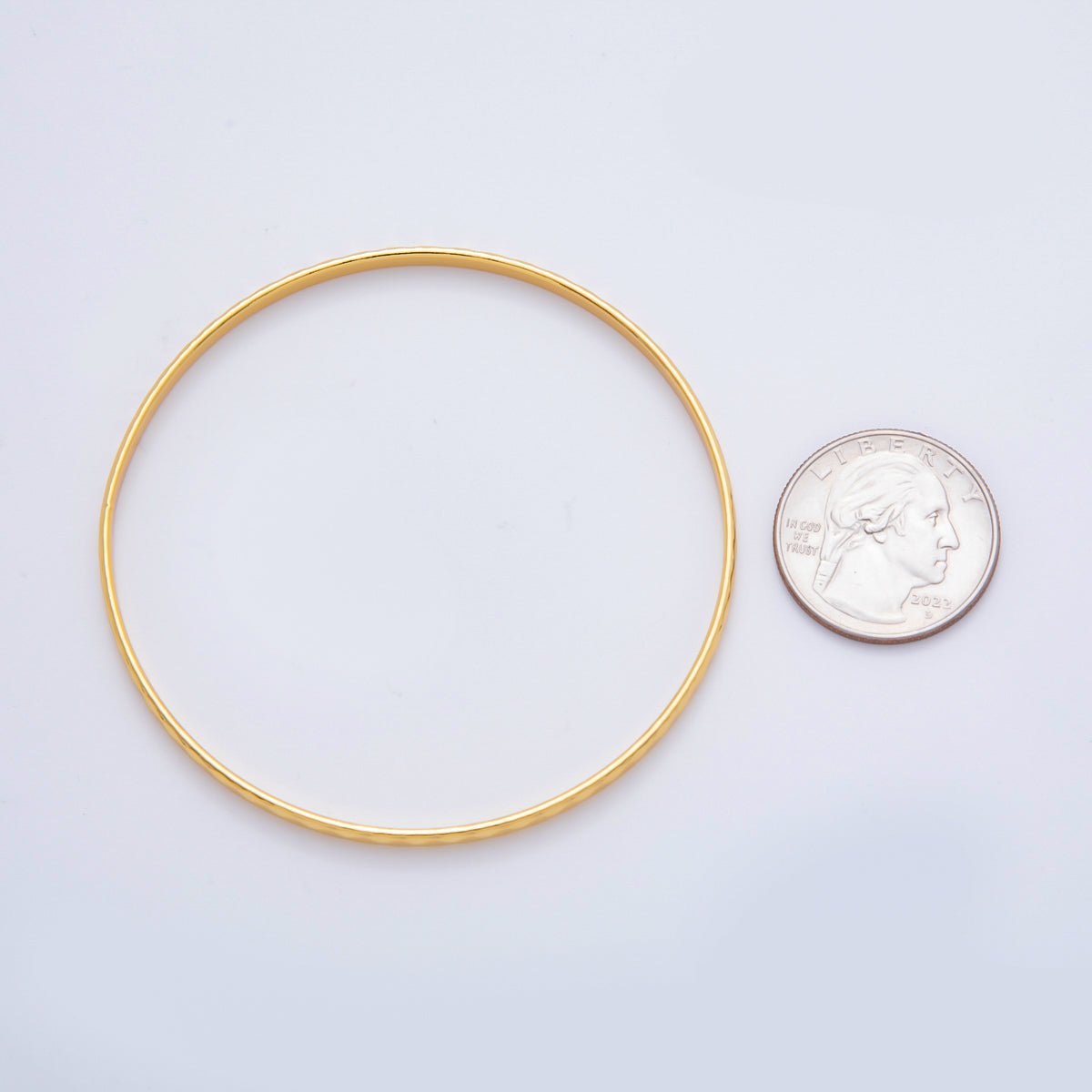 Gold Stainless Steel Hammered Ridge Pattern Round Bangle Bracelet | WA-3465