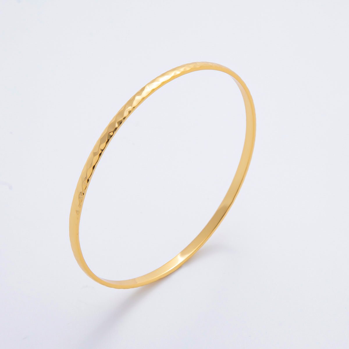 Gold Stainless Steel Hammered Ridge Pattern Round Bangle Bracelet | WA-3465