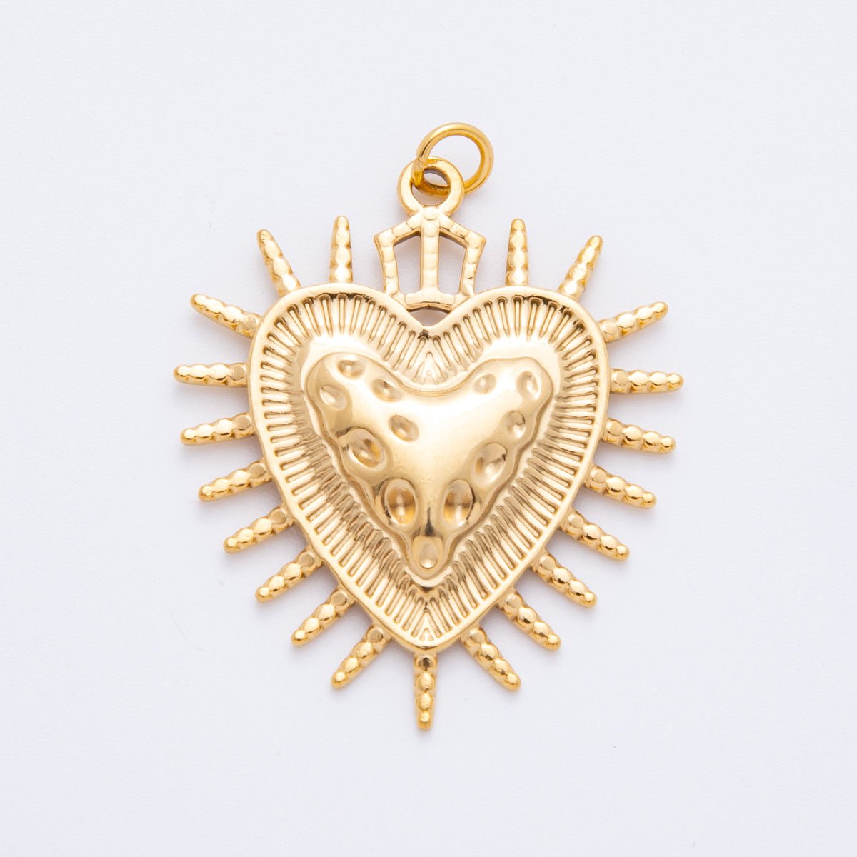 Stainless Steel Hammered Shield Heart Sunray Charm | J463