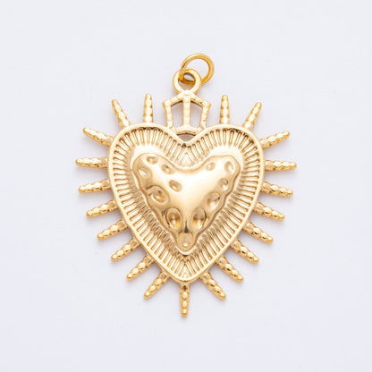 Stainless Steel Hammered Shield Heart Sunray Charm | J463