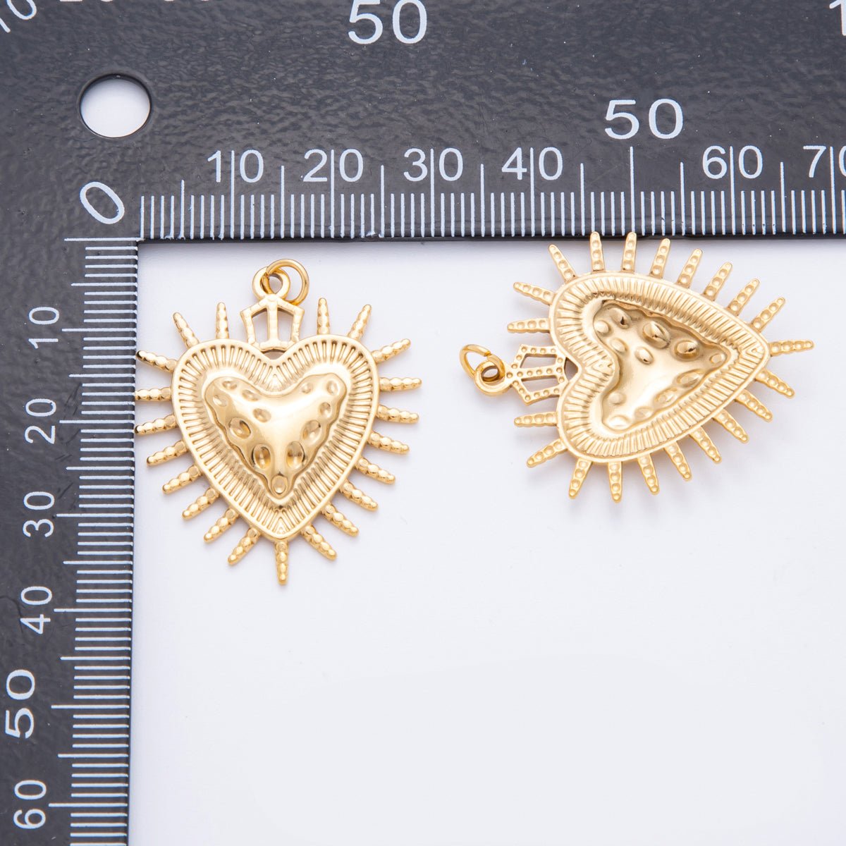 Stainless Steel Hammered Shield Heart Sunray Charm | J463