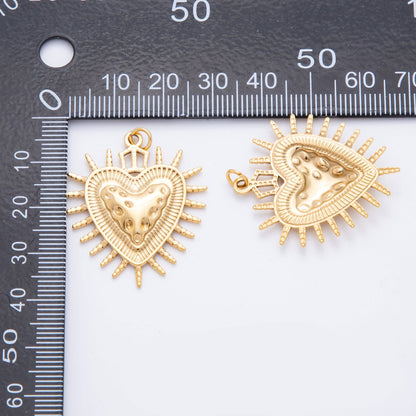 Stainless Steel Hammered Shield Heart Sunray Charm | J463