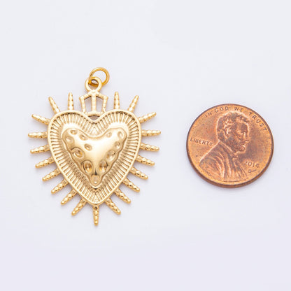 Stainless Steel Hammered Shield Heart Sunray Charm | J463