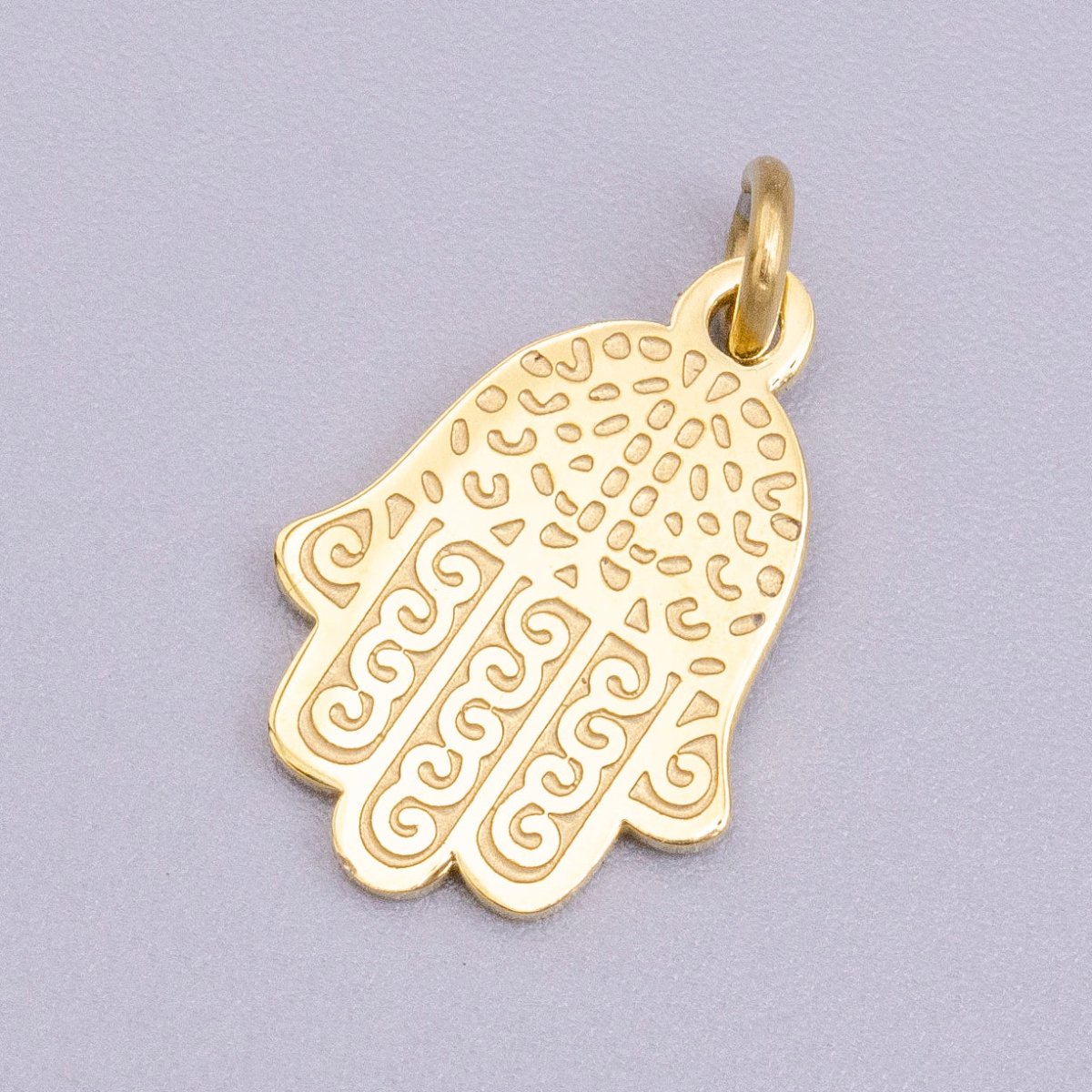 Stainless Steel Hamsa Hand Curl Doodle Engraved Charm in Gold &amp; Silver | P-917