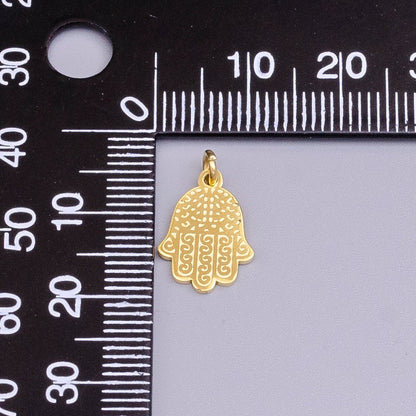Stainless Steel Hamsa Hand Curl Doodle Engraved Charm in Gold &amp; Silver | P-917