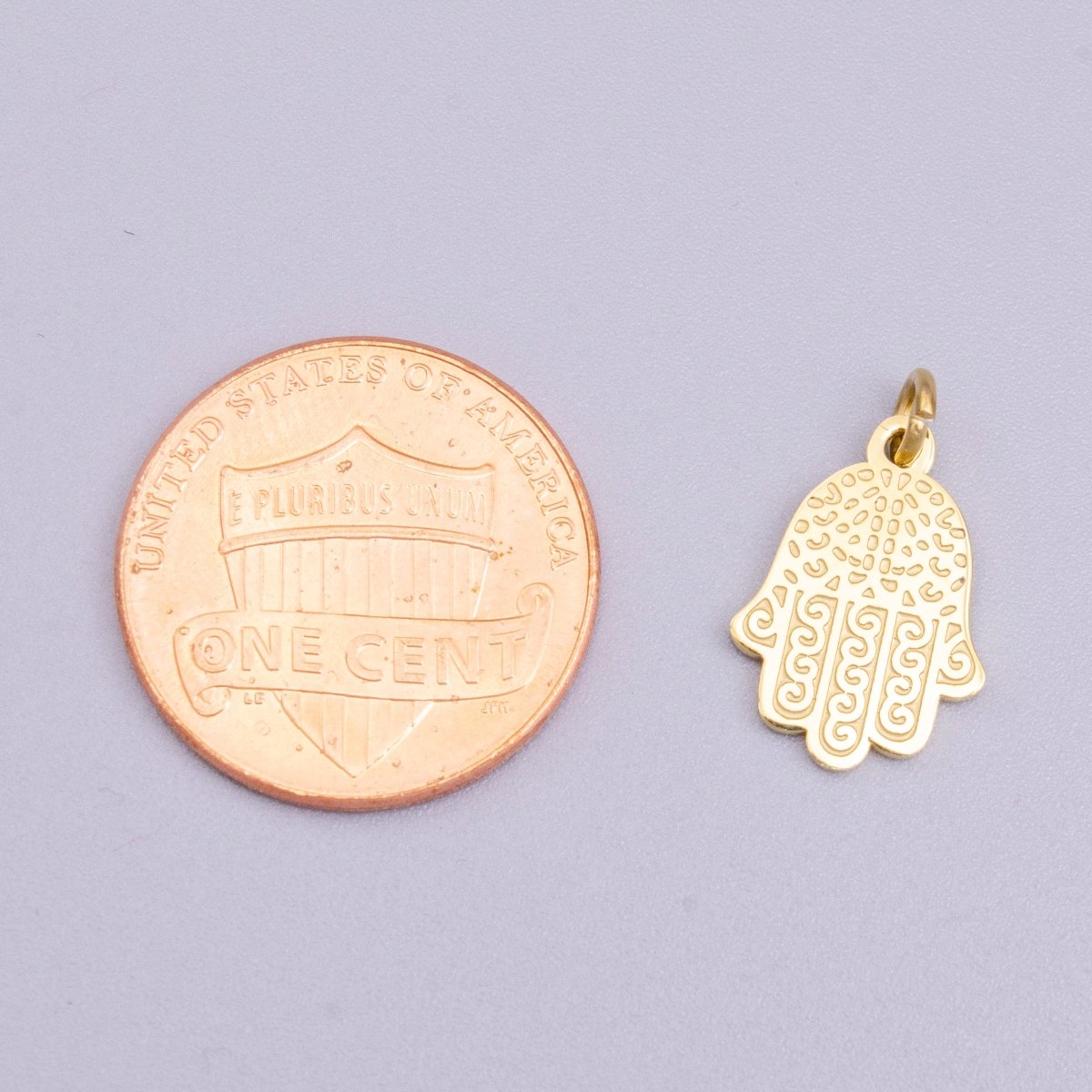 Stainless Steel Hamsa Hand Curl Doodle Engraved Charm in Gold &amp; Silver | P-917