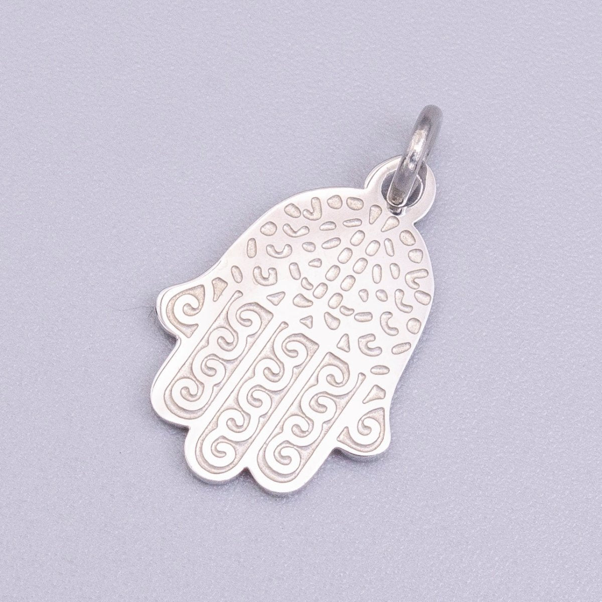 Stainless Steel Hamsa Hand Curl Doodle Engraved Charm in Gold &amp; Silver | P-917