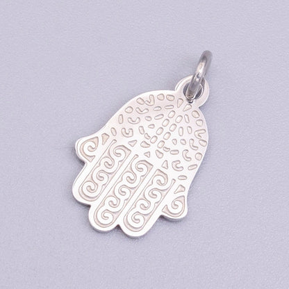 Stainless Steel Hamsa Hand Curl Doodle Engraved Charm in Gold &amp; Silver | P-917