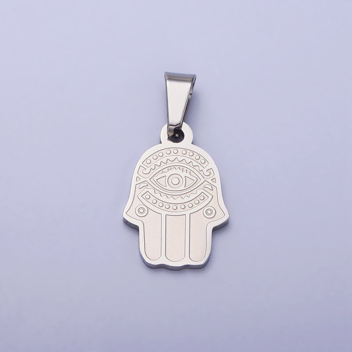 Stainless Steel Hamsa Hand Evil Eye Engraved Protection Pendant in Gold &amp; Silver J-700 J-704