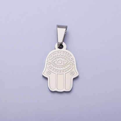 Stainless Steel Hamsa Hand Evil Eye Engraved Protection Pendant in Gold &amp; Silver J-700 J-704