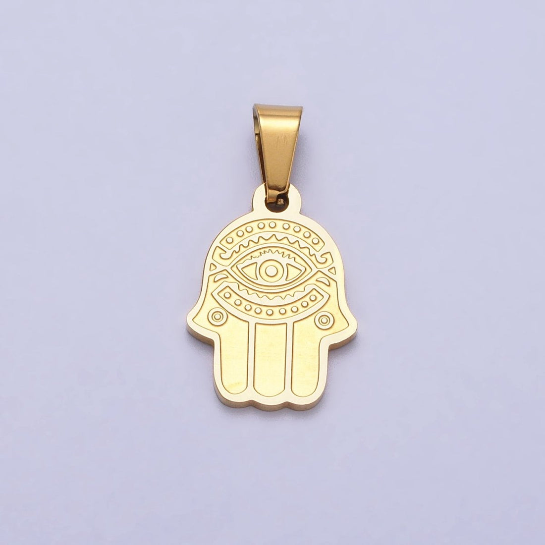 Stainless Steel Hamsa Hand Evil Eye Engraved Protection Pendant in Gold &amp; Silver J-700 J-704