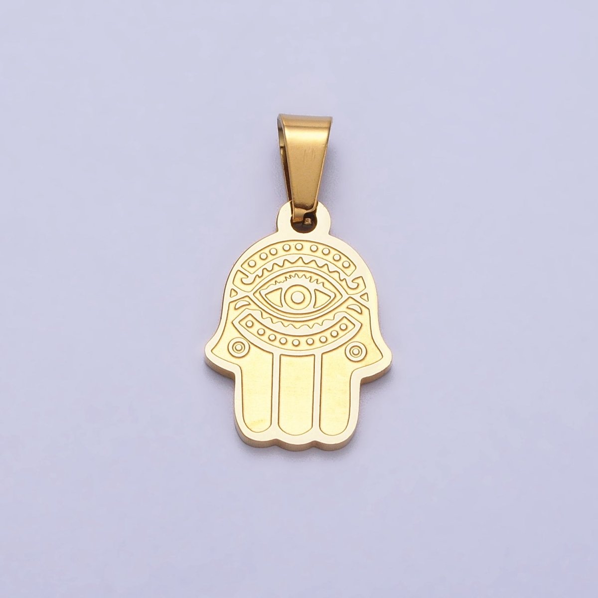 Stainless Steel Hamsa Hand Evil Eye Engraved Protection Pendant in Gold &amp; Silver J-700 J-704