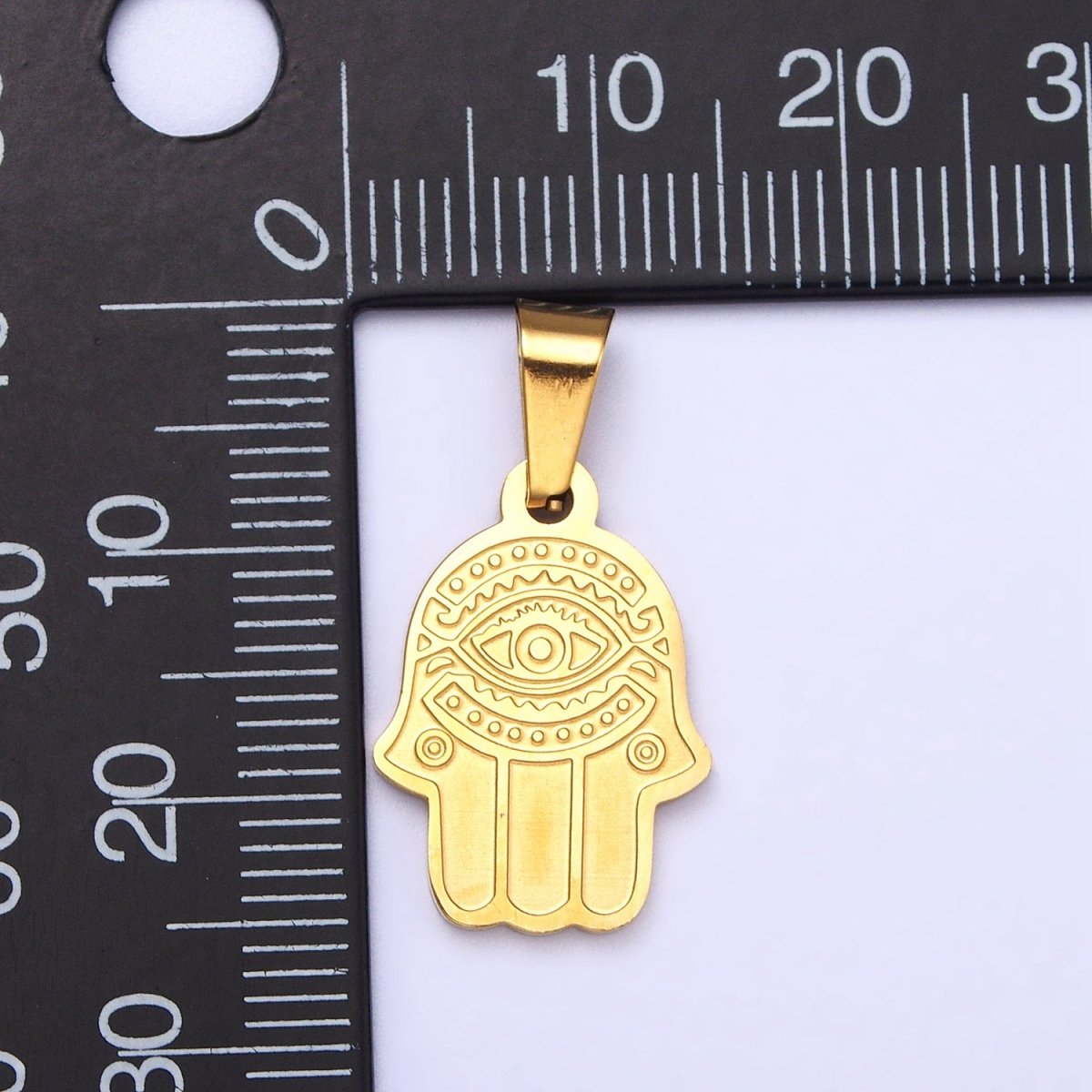 Stainless Steel Hamsa Hand Evil Eye Engraved Protection Pendant in Gold &amp; Silver J-700 J-704